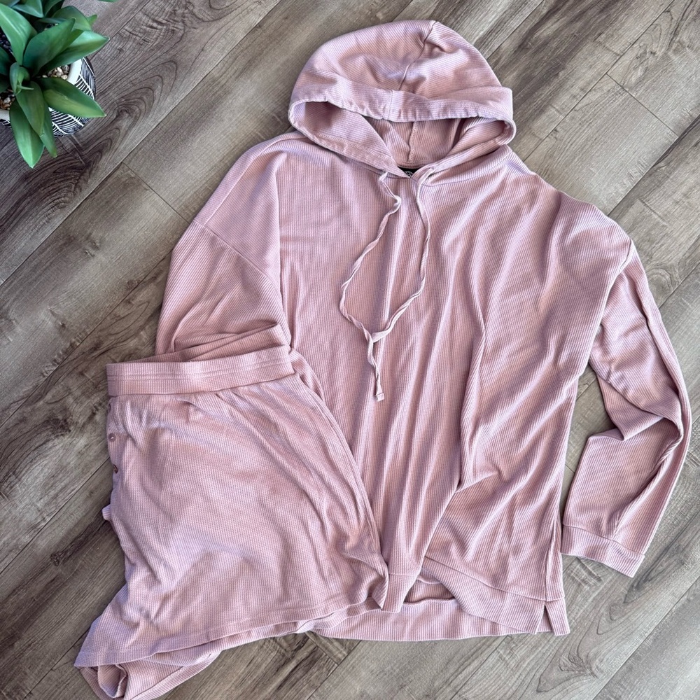 Bobeau Pink thermal pajama shorts set with hoodie size 1X Stitch fix - Picture 2 of 7